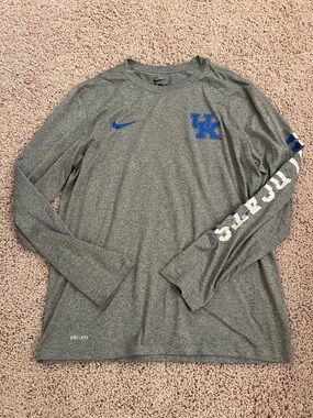 Nike Gray Long Sleeve Dri-FIT Shirt with Blue UK Logo